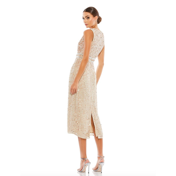 MAC DUGGAL Dress Size 10 Evening Gown Sequin Sleeveless High Neck Bead Midi NEW - Picture 2 of 7